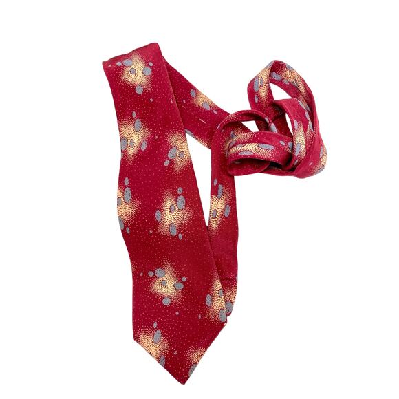 Vintage X'Andrini Necktie 100% Italian Silk Tie Geo Design Red, Blue & Cream - Picture 4 of 6